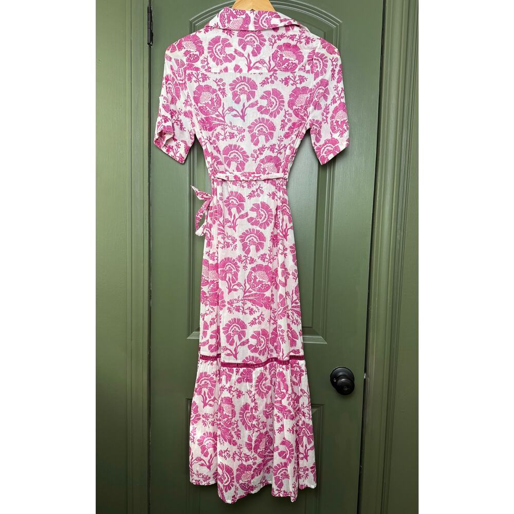 NWT Ro's Garden Carmel Maxi Collared Floral Resort Shirt Dress Pink St Remy XS - Picture 4 of 5
